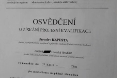 Osvědčení Jaroslav Kapusta